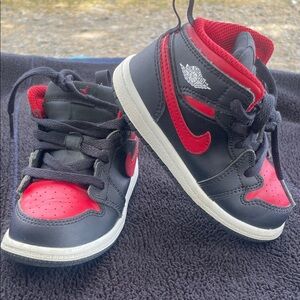 Jordan Kids Black and Red High-Top Sneakers